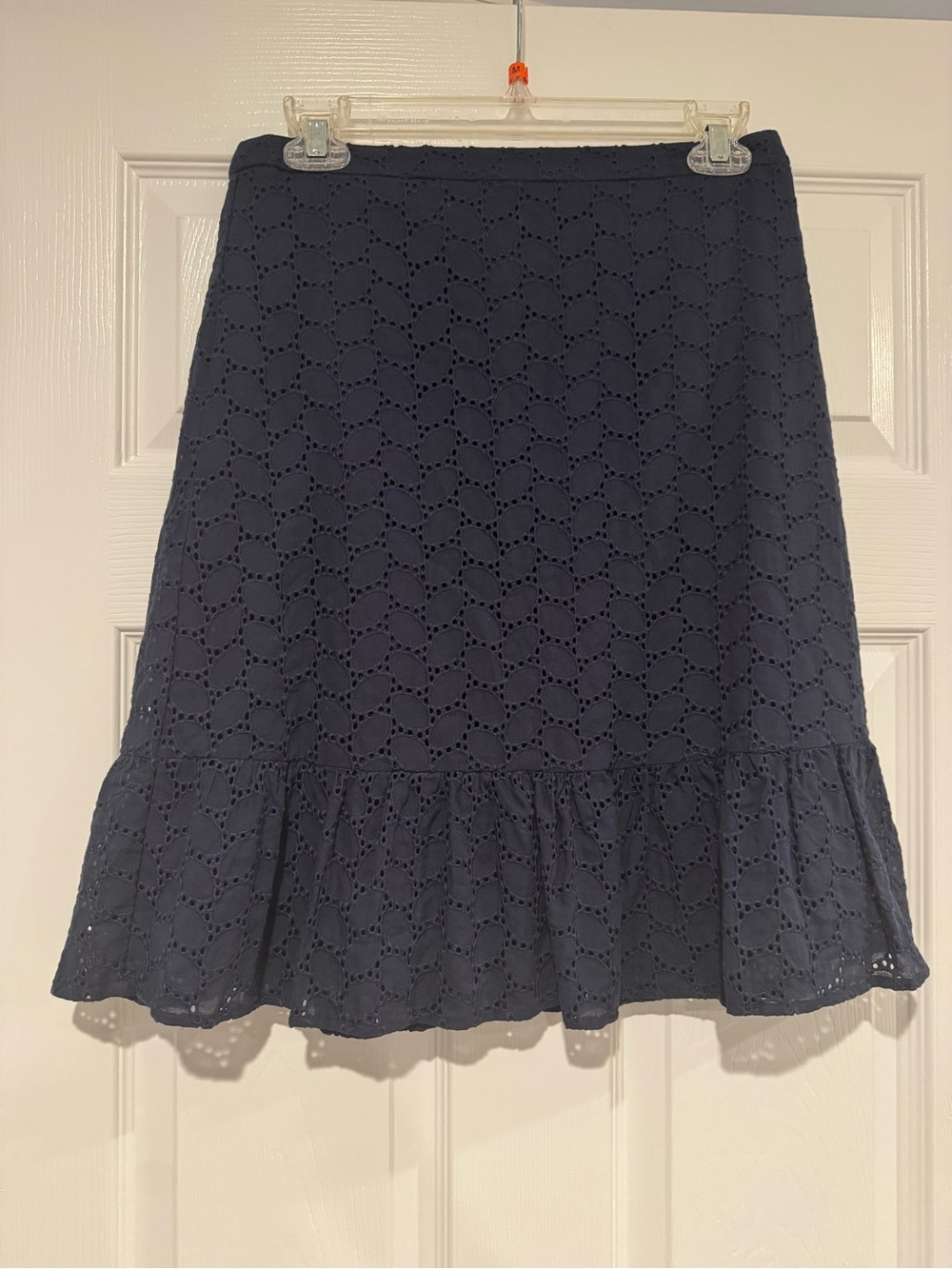 Draper James Navy Eyelet A-Line Skirt with Ruffle Hem
